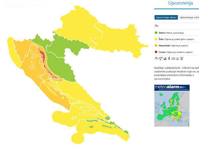 Hrvatska: Žuti meteoalarm zbog olujnog vjetra